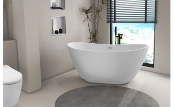 Вільностояча акрилова суцільнолита овальна ванна Parma / Парма 170x80x58 см, біла глянцева, окремостояча, декорація хром