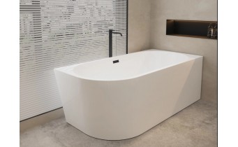 Пристінна кутова акрилова ванна Avola / Авола 160x80x58 см, R (Правостороння) біла глянцева, суцільнолита із заокругленим кутом, декорація чорна