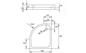 Душовий піддон асеметричний Radaway Siros E Compact 90x80x17 см, Правий, білий (SBE9817-1R)