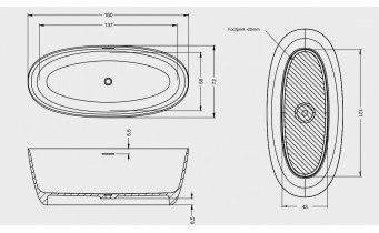 Ванна овальна Riho Oval окремостояча 160x72 см, з литого мармуру (BS67)