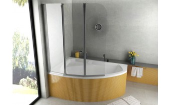 Ванна акрилова Besco Rima 130x85 L, Лівостороння, асиметрична + трьохсекційна душова шторка на ванну