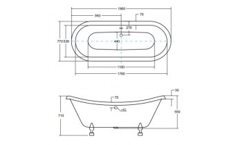 Окремостояча акрилова ванна Besco Amelia 190x77 + ніжки білі (WKA-190W+BI)