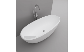 Окремостояча овальна ванна з мармуру Dremex Space 169,8x75x57,4 см, Gelcoat, білий глянцевий + сифон