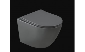 Унітаз безобідковий круглий Tavro QFS Rimless з тонким сидінням soft-close, Duroplast Super Slim, 49х36 см, темно сірий, графітовий - матовий Унітаз безобідковий круглий Tavro QFS Rimless з тонким сидінням soft-close, Duroplast Super Slim, 49х36 см, темно сірий, графітовий - матовий