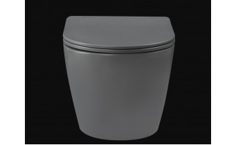Унітаз безобідковий круглий Tavro QFS Rimless з тонким сидінням soft-close, Duroplast Super Slim, 49х36 см, темно сірий, графітовий - матовий