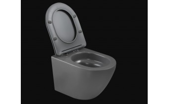 Унітаз безобідковий круглий Tavro QFS Rimless з тонким сидінням soft-close, Duroplast Super Slim, 49х36 см, темно сірий, графітовий - матовий