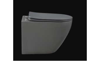 Унітаз безобідковий круглий Tavro QFS Rimless з тонким сидінням soft-close, Duroplast Super Slim, 49х36 см, темно сірий, графітовий - матовий