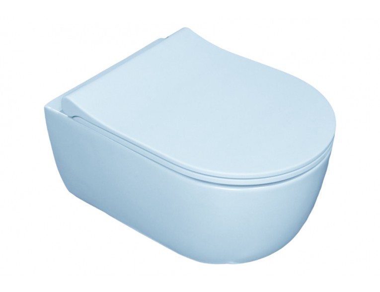 Підвісний унітаз V-Tondo Rimless 49x36 см, безобідковий, крижано-блакитний