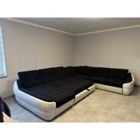 Кутовий диван великий, розкладний ВІКОМеблі Space XXL / Спейс XXL, для великої кімнати або квартири-студії, з вмістимою нішею та рухомими підголівниками, чорно білий