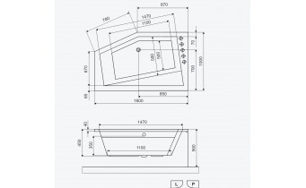 Ванна акрилова асиметрична Excellent Vesper 160x100 см, Лівостороння (WAEX.VEL16WH)