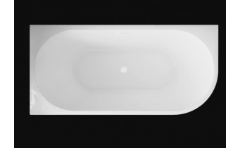 Пристінна кутова акрилова ванна Mia astri / Мія астрі 170x80x58 см, L (Лівостороння) біла глянцева, суцільнолита із заокругленим кутом, slim перелив