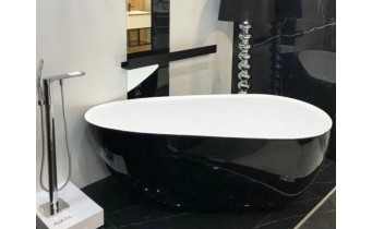 Окремостояча ванна овальна з акрилу Polimat SHILA 170х80 см, чорна глянцева + ніжки (00342) Окремостояча ванна овальна з акрилу Polimat SHILA 170х80 см, чорна глянцева + ніжки (00342)