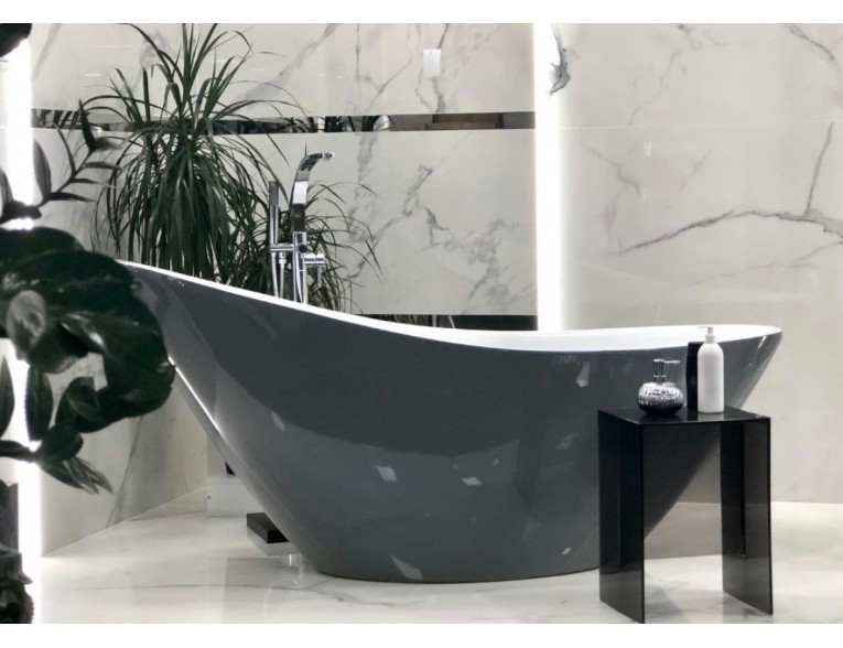 Окремостояча ванна акрилова овальна з акрилу Polimat ZOE 180x80 см, графітова глянцева + ніжки (00409)