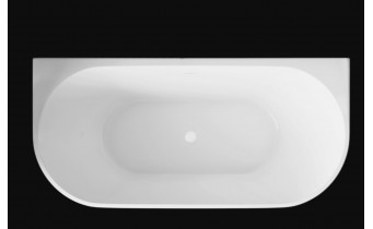 Пристінна окремостояча акрилова ванна Oval astri / Овал астрі 160x80x58 см, біла глянцева, суцільнолита із заокругленими кутами, slim перелив