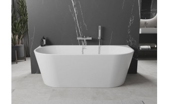 Пристінна окремостояча акрилова ванна Oval astri / Овал астрі 160x80x58 см, біла глянцева, суцільнолита із заокругленими кутами, slim перелив