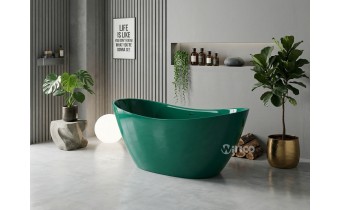 Окремостояча овальна ванна з штучного каменю Water Stone Stella / Стелла 185x82x74 см, Зелена глянцева, суцільнолита, клапан клік-клак колір ванни