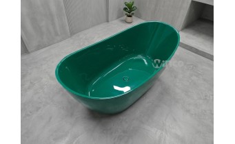 Окремостояча овальна ванна з штучного каменю Water Stone Stella / Стелла 185x82x74 см, Зелена глянцева, суцільнолита, клапан клік-клак колір ванни