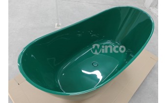 Окремостояча овальна ванна з штучного каменю Water Stone Stella / Стелла 185x82x74 см, Зелена глянцева, суцільнолита, клапан клік-клак колір ванни