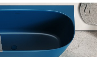 Окремостояча пристінна ванна з штучного каменю Water Stone Dea Wall Corner L / Діа Волл кутова, лівостороння 170x85x65 см, Синя глянцева, суцільнолита, клапан клік-клак колір ванни