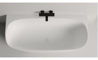 Окремостояча пристінна ванна з штучного каменю Water Stone Dea Wall / Діа Волл 163x82x59 см, Біла матова, суцільнолита, клапан клік-клак колір ванни