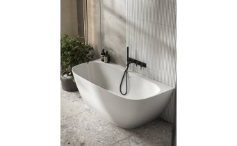 Окремостояча пристінна ванна з штучного каменю Water Stone Dea Wall / Діа Волл 163x82x59 см, Біла матова, суцільнолита, клапан клік-клак колір ванни