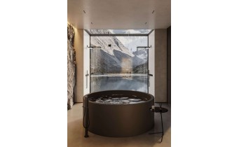 Кругла ванна із штучного каменю Luna 200x200x71 см окремостояча, велика ванна, на  2 - 6 осіб, чорно-коричневий