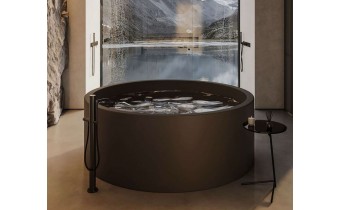 Кругла ванна із штучного каменю Luna 200x200x71 см окремостояча, велика ванна, на 2 - 6 осіб, чорно-коричневий Кругла ванна із штучного каменю Luna 200x200x71 см окремостояча, велика ванна, на 2 - 6 осіб, чорно-коричневий