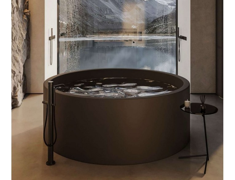 Кругла ванна із штучного каменю Luna 200x200x71 см окремостояча, велика ванна, на  2 - 6 осіб, чорно-коричневий