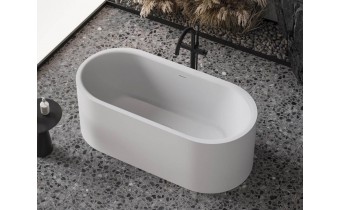 Окремостояча овальна ванна з штучного каменю Perla / Перла 170x80x60 см, Бліа глянцева, суцільнолита, клапан клік-клак колір ванни