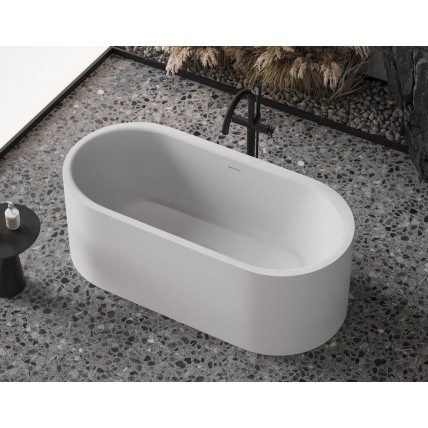 Окремостояча овальна ванна з штучного каменю Perla / Перла 170x80x60 см, Бліа глянцева, суцільнолита, клапан клік-клак колір ванни