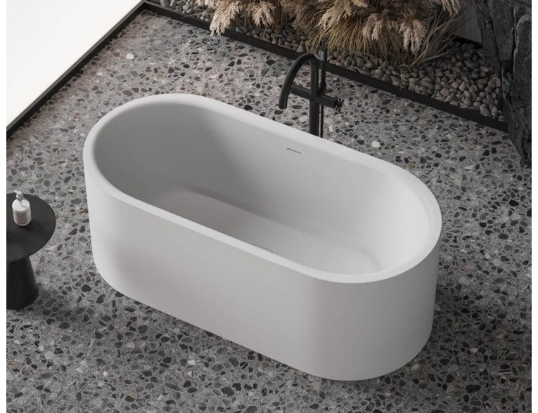Окремостояча овальна ванна з штучного каменю Perla / Перла 170x80x60 см, Бліа глянцева, суцільнолита, клапан клік-клак колір ванни