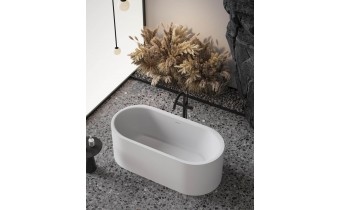 Окремостояча овальна ванна з штучного каменю Perla / Перла 170x80x60 см, Бліа глянцева, суцільнолита, клапан клік-клак колір ванни