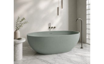 Окремостояча кам'яна ванна овальна Solidtech 179х91 см, колір зелений - Acqua satinato, штучний камінь