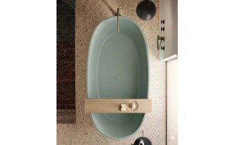 Окремостояча кам'яна ванна овальна Solidtech 179х91 см, колір зелений - Acqua satinato, штучний камінь