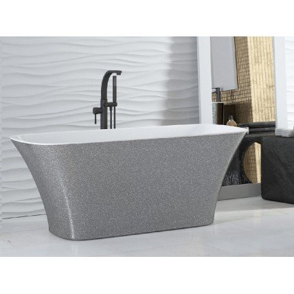 Окремостояча кам'яна ванна Besco Assos Glam 160x70, срібна з сифоном click / clack (WMD-160-AS)