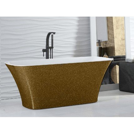 Окремостояча кам'яна ванна Besco Assos Glam 160x70, золота з сифоном click / clack (WMD-160-AZ)