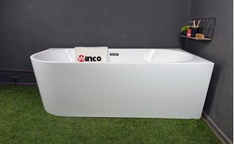 Пристінна кутова акрилова ванна Avola / Авола 170x80x58 см, R (Правостороння) біла глянцева, суцільнолита із заокругленим кутом, декорація хром, + klick - klack