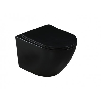 Унітаз безобідковий круглий Tavro QFS Rimless з тонким сидінням soft-close, Duroplast Super Slim, 49х36 см, чорний матовий
