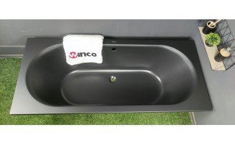 Ванна акрилова пряма Excellent Oceana Slim 160x75 см, Чорна матова / Black Matt, під забудову, пєдестал, бортик 18 мм