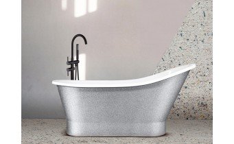 Окремостояча кам'яна ванна Besco Gloria Glam 160x68, срібна з сифоном click / clack (WMD-160-GLS)