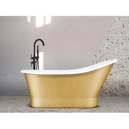 Окремостояча кам'яна ванна Besco Gloria Glam 160x68, золота з сифоном click / clack (WMD-160-GLZ)