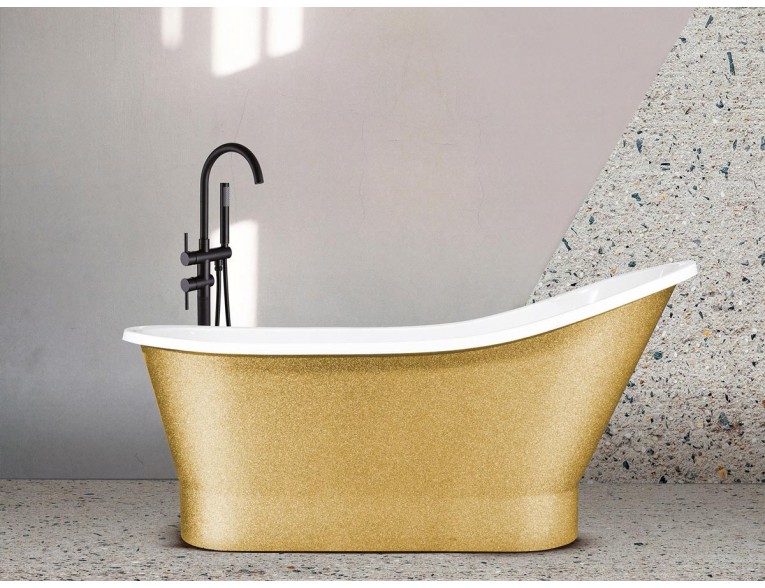 Окремостояча кам'яна ванна Besco Gloria Glam 160x68, золота з сифоном click / clack (WMD-160-GLZ)