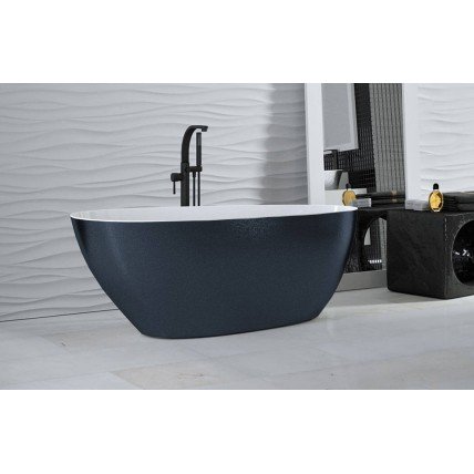 Окремостояча кам'яна ванна Besco Goya Glam 142x62xs, графіт з сифоном click / clack (WMD-140-GG)