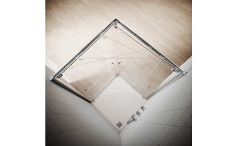 Душова кабіна квадратна з розсувними дверима в середину Varia 90x90x200 см, сторона ліва та права, прозоре скло, чорний профіль, повертається в потрібну сторону