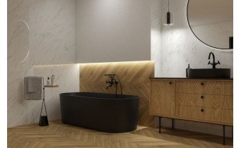 Окремостояча ванна із штучного каменю Omnires Ovo M+ 160x75 см, чорна матова (OVOWWBLV)