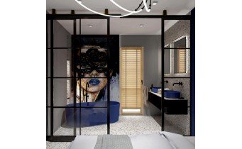 Окремостояча ванна з каменю Omnires Ovo M+ 160x75 см, Midnight Blue, темно синя, матова RAL5003 (OVOWWMB)