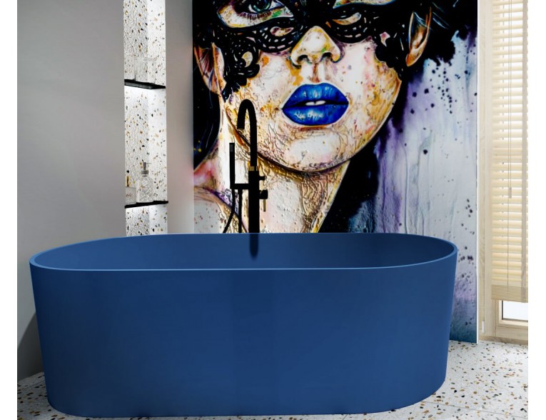 Окремостояча ванна з каменю Omnires Ovo M+ 160x75 см, Midnight Blue, темно синя, матова RAL5003 (OVOWWMB)