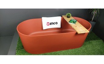 Окремостояча овальна ванна з каменю Omnires Ovo M+ 160x75 см, теракотова, овальна, матова, цегляно-червоний (OVOWWTE)