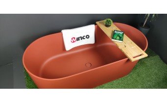 Окремостояча овальна ванна з каменю Omnires Ovo M+ 160x75 см, теракотова, овальна, матова, цегляно-червоний (OVOWWTE)