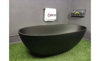 Окремостояча ванна Omnires Shell M+ 160x75 см, чорна матова, з каменю (SHELLWWBLV)